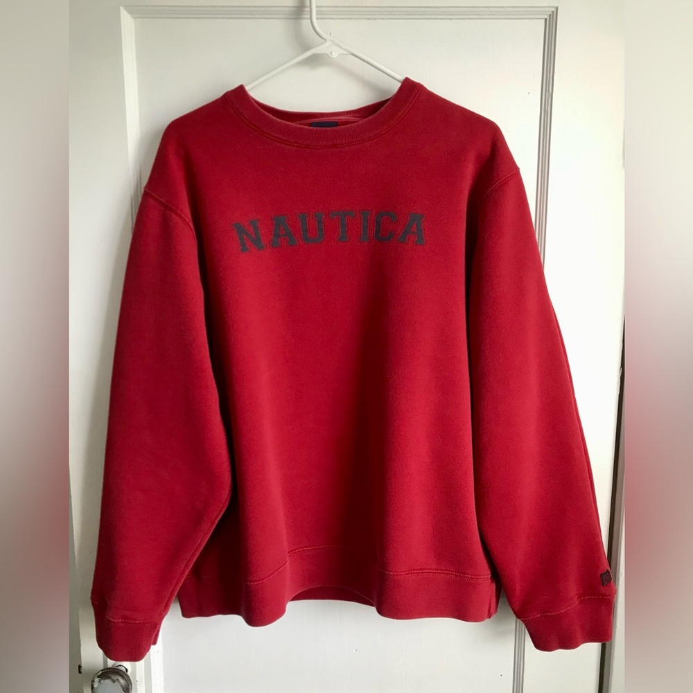 Nautica Vintage 90’s era Crew Neck Red Pullover Sweatshirt Mens Size XL
